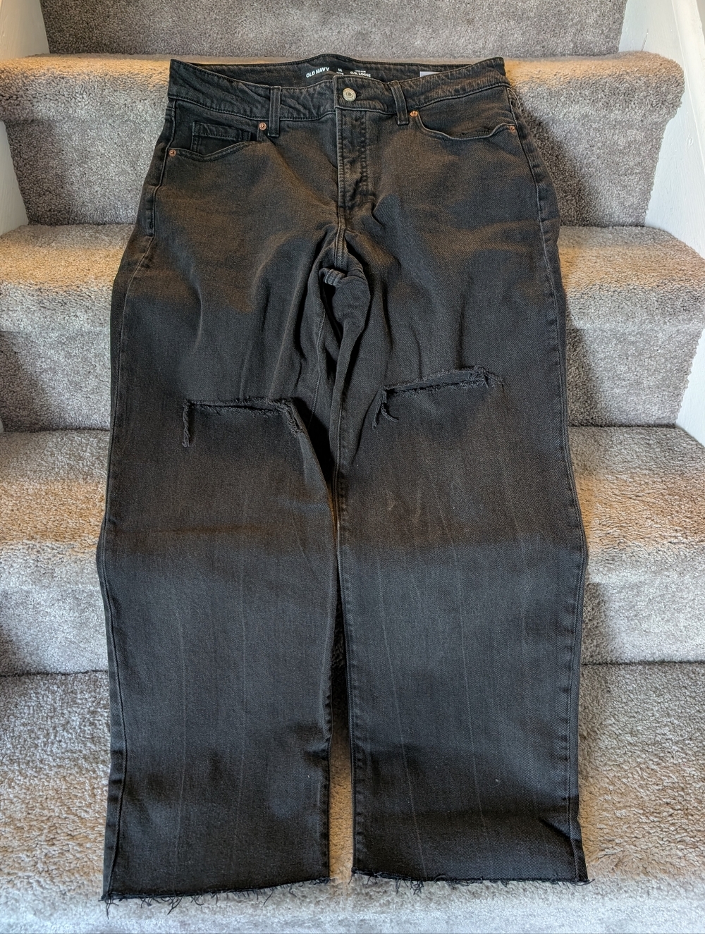 NWT Old Navy Black Distressed Wide-Leg Jeans